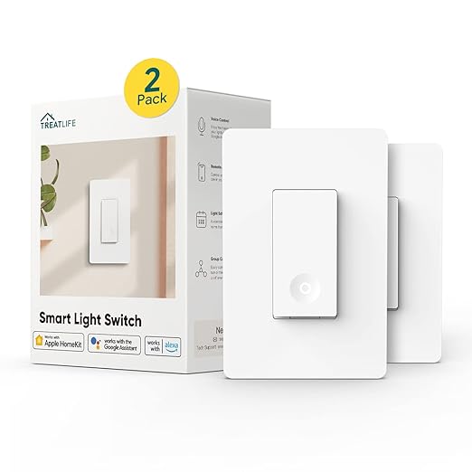 TREATLIFE Apple HomeKit Smart Switches for Lights, Neutral Wire Required, 2.4GHz WiFi Smart Light Switch Compatible with Alexa, Google Home & SmartThings, Single-Pole, No Hub Needed