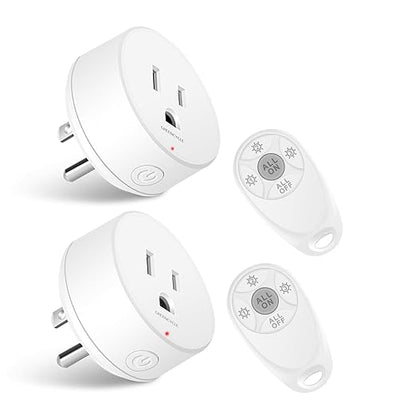 Remote Control Outlet,Greencycle 2 Remote Light Switches and 2 Plugs,Wireless Light Switch,500ft Range,No Wiring Needed,15A/1500W for Household Appliances,FCC Certified,White
