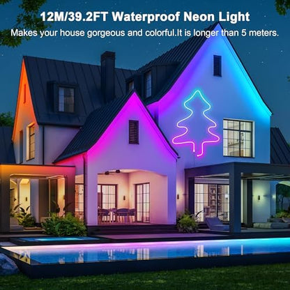 Cozylady 12M(2 Roll 6M) RGB Neon Lights LED Rope Light,40ft Waterproof Bluetooth APP Remote Control Music Sync Strip Light,24V Flexible DIY Silicone Light for Bedroom Home Indoor Outdoor Decor(40ft)
