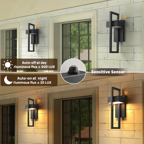 Dusk to Dawn 18IN Large Outdoor Wall Lights Integrated LED Outdoor Wall Sconces Lighting, Exterior Lighting Fixtures Outside Wall Mount Lights for House Porch Front Door Garage, Matte Black 2 Pack