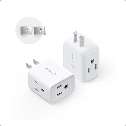 TROND 2 Prong to 3 Prong Outlet Adapter, Multi Plug Wall Outlet Extender, 3 Way Plug Splitter, Horizontal Wall Expander for Non-grounded Socket for Old Home Office Hotel Cruise Travel, 2 Pack, White