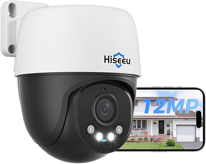 Hiseeu 【360° Panoramic】 12MP PoE Security Camera Outdoor, 355 Pan & 90 Tilt Cameras for Home Security, Human Auto Tracking, Color Night Vision, Human/Vehicle Detection, 2 Way Talk, No Subscriptions