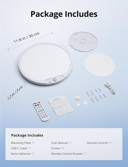 Combuh Rechargeable Battery Operated Ceiling Light for Shower Inside Wireless, 105 Day Battery Life Powered 11.8Inch Bright Waterproof Magnetic RGB Overhead Lighting without Wiring for Closet Bathroom
