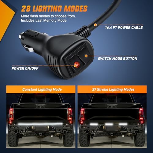 Nilight 60 Inch 360 LED Tailgate Strobe Light Strip White