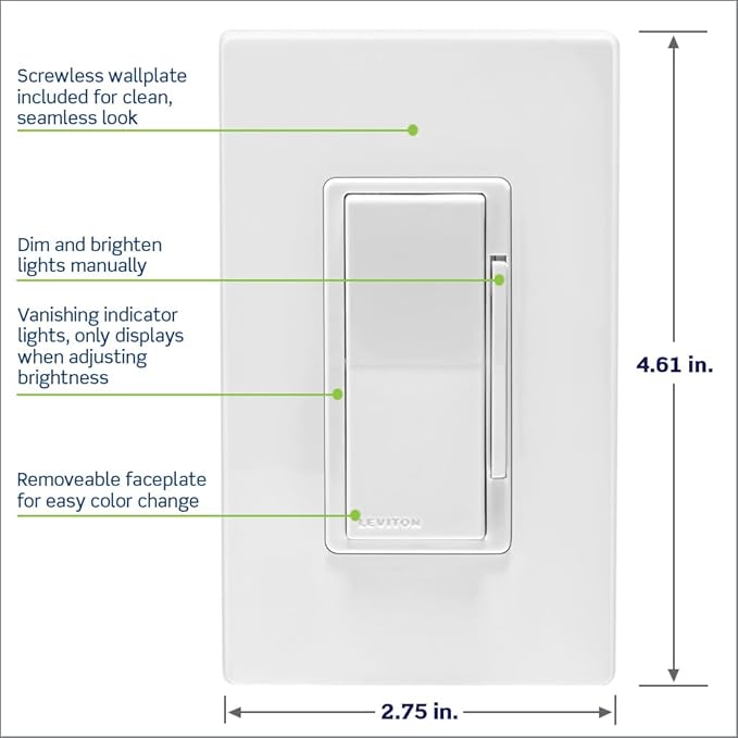 Leviton Decora Smart 600W Dimmer with Z-Wave Technology, Ivory, 1-Pack, DZ6HD-2RW, White/Light Almond