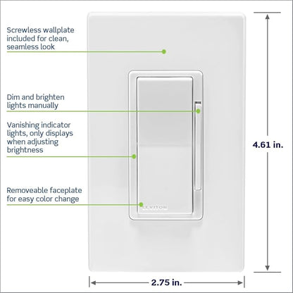 Leviton Decora Smart 600W Dimmer with Z-Wave Technology, Ivory, 1-Pack, DZ6HD-2RW, White/Light Almond