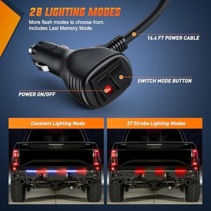 Nilight 48 Inch 288 LED Tailgate Strobe Light Strip Red Blue