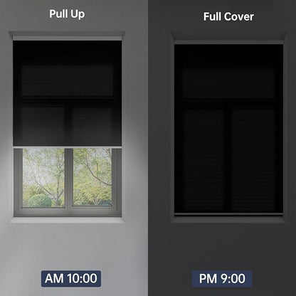Cellular Shades Light Filtering Honeycomb Blinds for Indoor Windows, Cordless Cellular Shades 1.5 inch Cell Pleated for Bedroom Home Office, Custom Size, Half Shading Midnight Spark