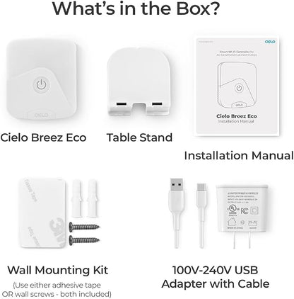 Breez Eco Smart AC Controller for Mini-Split, Window, Portable ACS (White)