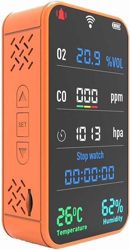 7-in-1 Portable Oxygen Monitor, Environmental O2 Monitor with Air Pressure, Temperature, Humidity, Stopwatch Rechargeable 3000mAh Battery, SD Card Data Logging Device for Hiking, Camping & Outdoor Use