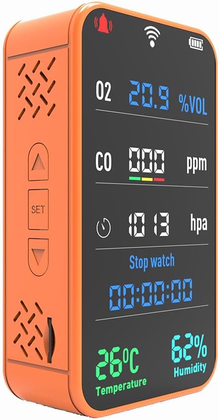 7-in-1 Portable Oxygen Monitor, Environmental O2 Monitor with Air Pressure, Temperature, Humidity, Stopwatch Rechargeable 3000mAh Battery, SD Card Data Logging Device for Hiking, Camping & Outdoor Use