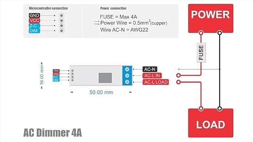 AC Dimmer Module 4A for Arduino ESP32 – Compact TRIAC Dimmer 400V 4A, 3.3V/5V Logic, Phase Control for Lights Fans Small Appliances – DIY Smart Home Automation Module