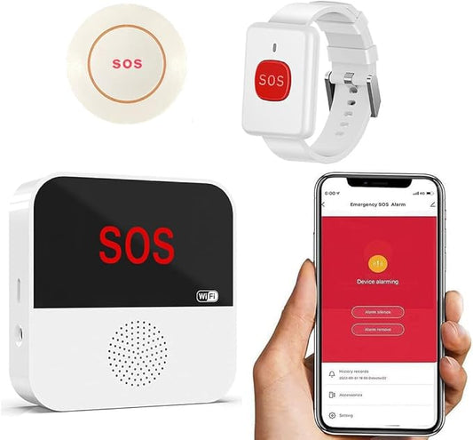 VOCA Wireless Personal Alarms & Pager for Elderly, Emergency Alarm, SOS Button, Panic Alarm, Nurse Call Bell, SOS System for Home/Personal, Caregiver Pager, Seniors, Patients, Disabled, 2.4G WiFi
