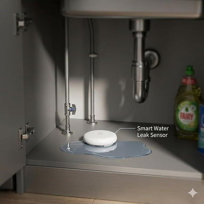 Tuya ZigBee Smart Water Leak Sensor with Built-in Alarm, IP54 Water-Resistant Flood Detector, App Notification & Remote Monitoring, Compatible with Alexa & Google Home (ZigBee Hub Required)
