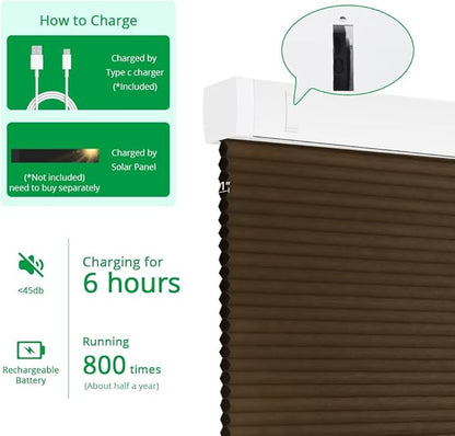 Motorized Cellular Shades with Remote Blackout Honeycomb Smart Blinds Options for Indoor Windows, Remote/Alexa/Matter Compatible, Easy DIY Installation (Brown)