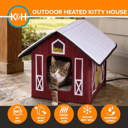 K&H Heated Cat House, Outdoor Kitty Shelter, Safety Listed, 20W, Barn