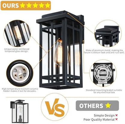 12'' Outdoor Wall Lights 2 Packs, Black Porch Light Outdoor Lighting