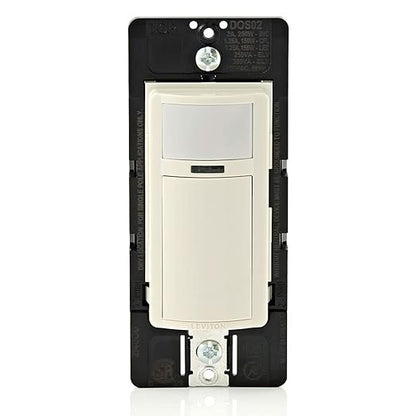 Leviton Motion Sensor Light Switch, Motion Activated, Auto-On/Auto-Off or Manual-On, 2A, No Neutral Wire Required, Single Pole, DOS02-1LT, Light Almond