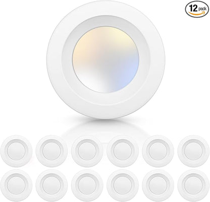 ECOELER 4 Inch 5CCT LED Retrofit Recessed Lighting, LED Dimmable Recessed Ceiling Lights, 10.5W 800Lm, 2700K-6000K Selectable Can Light, ETL & FCC Listed, White, 12 Pack