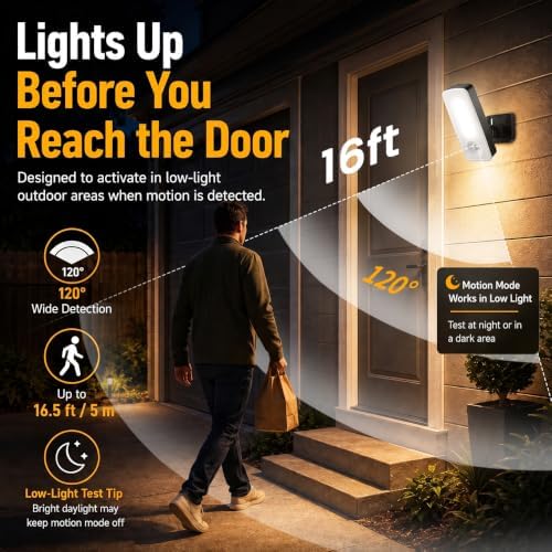 TANBABY Rechargeable Outdoor Porch Lights with Motion Sensor, Black 2 Pack