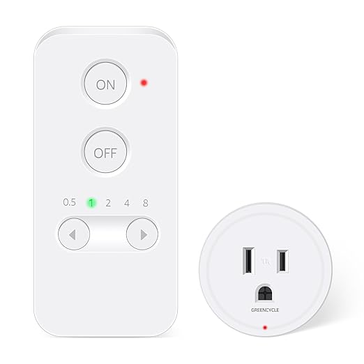 Greencycle Remote Control Outlet Plug, Remote Light Switches Wireless Indoor, Outlet Timer Indoor, No Interference No Wiring, 15A/1500W, 500ft RF Range, Compact Design, Programmable