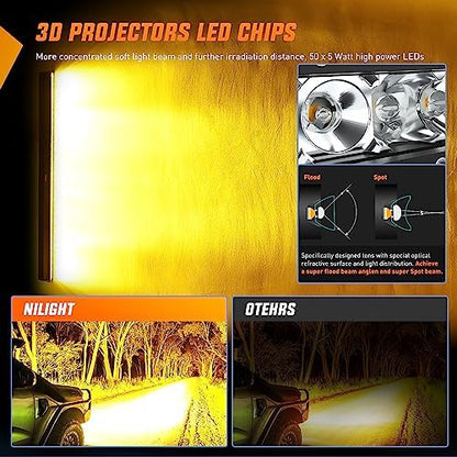 Nilight Led Light Bar Amber 51 Inch 250W Super Slim Spot Flood Combo 24500LM 3D Driving Fog Off Road Lights for Trucks Pickup SUV ATV UTV Boat 4x4 Van Camper-2 Style Mounting