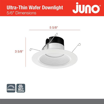 Juno E Series 5"/6" LED Ceiling Light, Baffle Trim Recessed Lighting with 5-in-1 Switchable White Color, 900 Lumens, Wet Rated LED Downlight, Dimmable, White, 12-Pack