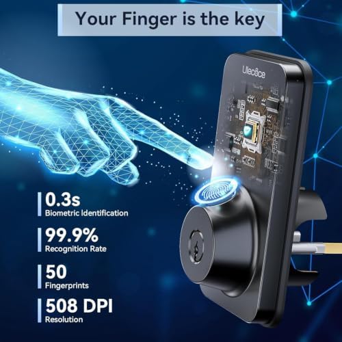 Ulecoce U68W WiFi Fingerprint Smart Door Lock with Knob Set, Matte Black