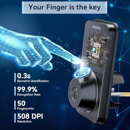 Ulecoce U68W WiFi Fingerprint Smart Door Lock with Knob Set, Matte Black