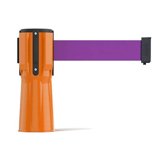 Trafford Industrial 11 Ft. Cone-Mounted Retractable Belt Barrier Orange Case with Purple Belt