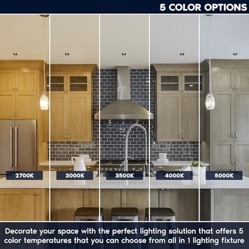 LUXRITE 4 Inch Square LED Recessed Ceiling Light with J-Box, CRI90, 12W, 5CCT Selectable 2700K-5000K, 840 Lumens, Dimmable Canless Downlight, Wet Rated, IC Rated, ETL, Black Trim (12 Pack)