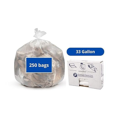 Inteplast Group VALH3340N16 33 gallon Capacity, 39" Length x 33" Width x 14 Mic Thickness, Natural Color, HDPE Commercial Coreless Valu-Plus Institutional Trash Can Liner (Case of 10 Roll, 25 Bags per