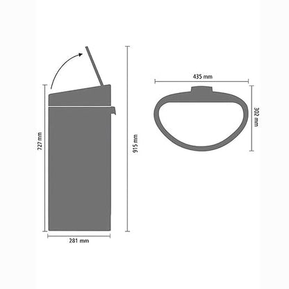 Brabantia Press-Top Kitchen Trash Can with Flat Back | Steel/Black | 10.6 Gallon / 40L | Home Trash Can with Soft-Touch Stay-Open Lid & Removable Inner Bucket | Fits Flat Against Walls | + Trash Bags
