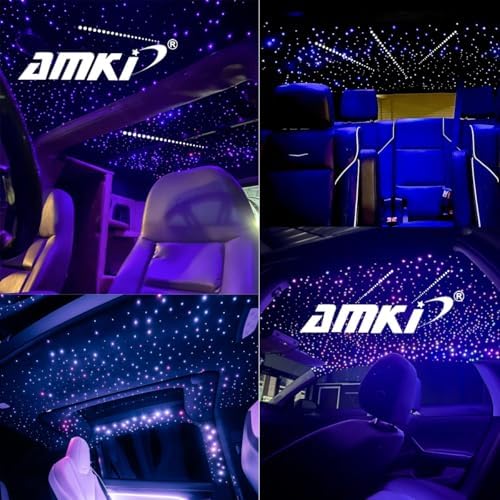 AMKI 32W Twinkle Mixed 800pcs 16.4ft Fiber Optic Starlight Headliner Kit with Shooting Star, Pure White Meteor Kits RGBW Sound Activated APP Remote Control for Car Home Roof Ceiling Decoration