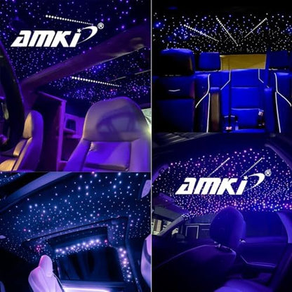 AMKI 32W Twinkle Mixed 800pcs 16.4ft Fiber Optic Starlight Headliner Kit with Shooting Star, Pure White Meteor Kits RGBW Sound Activated APP Remote Control for Car Home Roof Ceiling Decoration