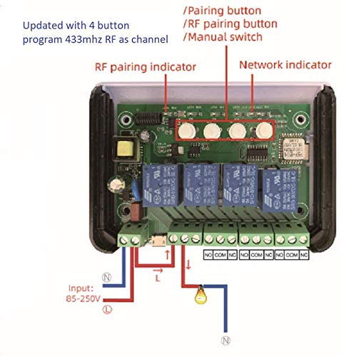 4 Channels WiFi Smart Relay Switch, eWelink App DC 5V AC 85-250V Passive Output Dry Contact Relay Module,WiFi Remtoe Voice Control Gate Lights