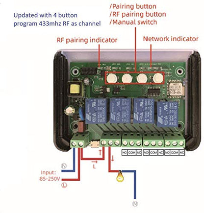 4 Channels WiFi Smart Relay Switch, eWelink App DC 5V AC 85-250V Passive Output Dry Contact Relay Module,WiFi Remtoe Voice Control Gate Lights