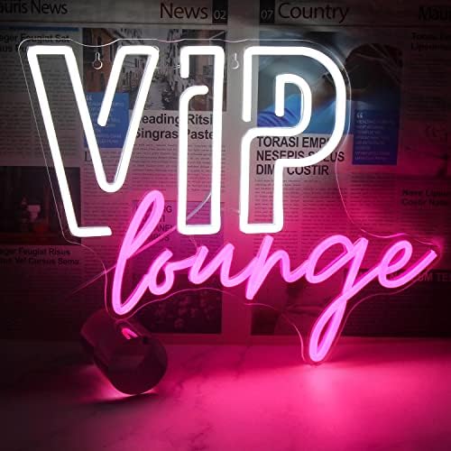 Horseneon VIP Lounge Neon Signs for Wall Decor, VIP Neon Lights Signs for Room Decor, Led Light Up Sign with USB Powered for Bar, Hotel, Cafe, VIP Room, Home Decoration (Pink&White)
