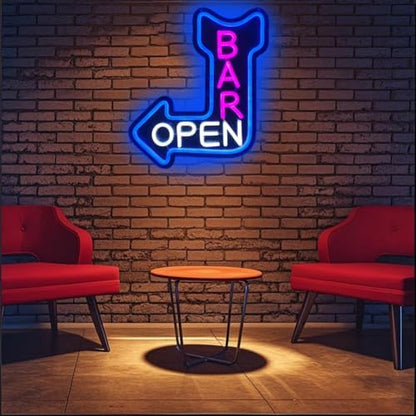 Bar Open Neon Sign Open Arrow Neon Light