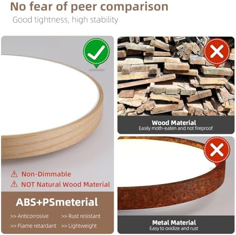 Smart WiFi LED Ceiling Light 12" Modern Wood Flush Mount with Remote