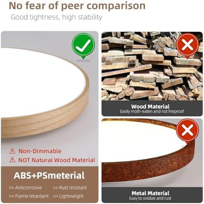 Smart WiFi LED Ceiling Light 12" Modern Wood Flush Mount with Remote