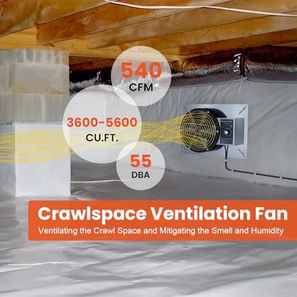 Abestorm 540 CFM Crawlspaces Ventilation Fan with Humidistat 8.7 Inch