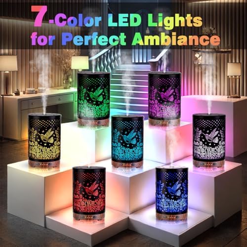 Essential Oil Diffuser 120ML Metal Aromatherapy Diffuser with Timer, Cool Mist Humidifier with Auto Shut-Off & 7 Color Lights for Home Office Spa (Bird)