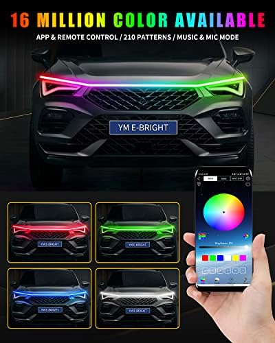 YM E-Bright LED Hood Light Strip, 59in RGB App Control Dynamic Scan DRL 12V