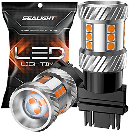 SEALIGHT LED Turn Signal Bulb, 3157 LED Bulbs Amber Yellow, 1000% Brighter 3156 3457A 4057 4157 LED Light for Front Rear Turn Signal Light, Marker Parking Lights, Pack of 2