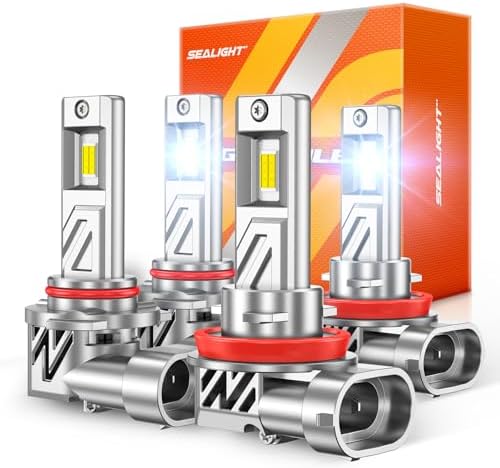 SEALIGHT 9005 H11 Light Bulbs Combo, 10X 120,000LM 6500K Output Canbus Ready, 9005/HB3 H11/H8/H9 LED Bulbs For Powersports IP68 80000Hrs Lifespan, 1:1 Size 3Mins Installation, 4 Pack