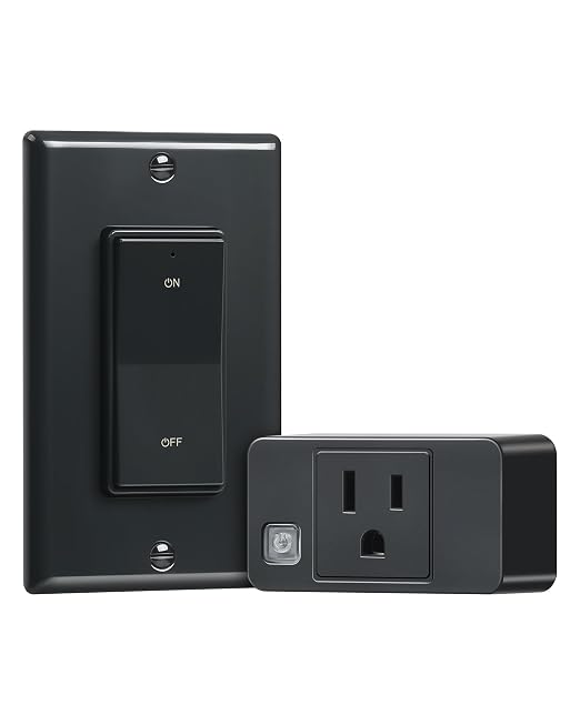 Remote Control Outlet Plug with Decorator Rocker Wall Switch,Black