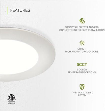 ASD 12 Pack Retrofit LED Recessed Lighting 6 Inch - 12W 2700K-5000K 971LM Flat Can Lights for Ceiling 6 Inch, Dimmable Recessed Lights, Wet Rated Wafer Lights, ETL