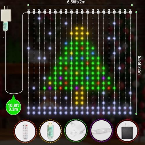 CoziTech Smart Curtain Lights, Color Changing 400 LED Curtain Lights 6.6 * 6.6 FT, RGB DIY String LED Flag Fairy Light for Backdrop Party Indoor Outdoor Holiday Decor(APP +Remote Control)