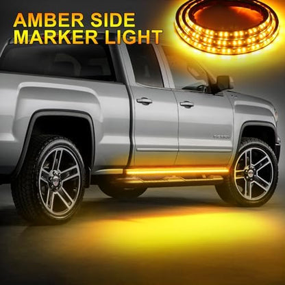 Led Running Board Lights for Trucks Amber Side Marker Kit, White Courtesy Light Extended Crew Cab 2pc 70Inch 216 Led Bar Bed Switchback Underglow Strip for Pickup Truck SUV Cars Work Van (1070)